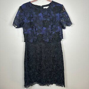 Trina Turk Black and Blue Lace Midi Dress